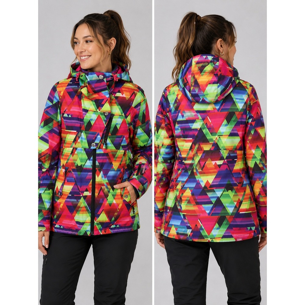 Gsou Snow Ski Jacket Womens S Multicolor Geometric Abstract Hooded Winter Coat